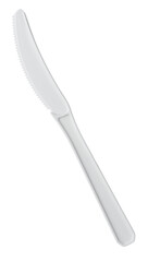 Side view of white disposable plastic knife