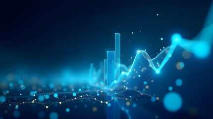 Abstract financial data chart with glowing digital lines, futuristic stock market analytics background, big data visualization, blockchain economy, business growth and technology concept