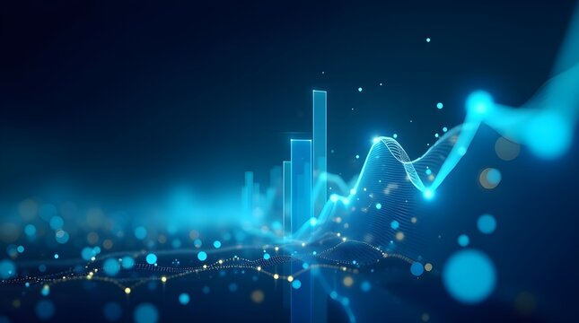 Abstract financial data chart with glowing digital lines, futuristic stock market analytics background, big data visualization, blockchain economy, business growth and technology concept
