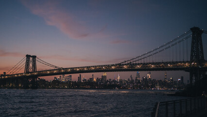 Williamsburg Bridge at sunset, magic hour. 