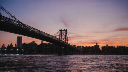 Williamsburg Bridge at sunset, magic hour. 