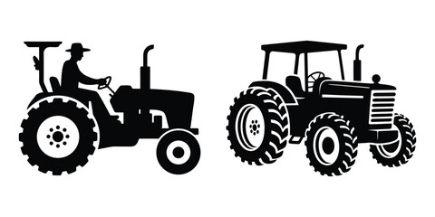 Obraz premium Black tractor silhouette vector design for rural agriculture, machinery, and farming concept