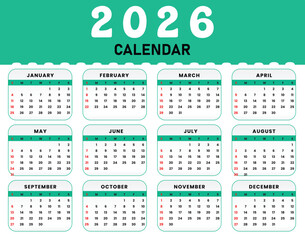 Clean and modern 2026 calendar design with months displayed in a grid layout