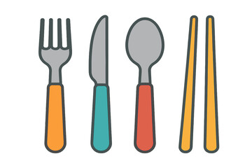  Illustrations of cutlery in a minimalist style. All items are rendered in pastel colors against a light background.