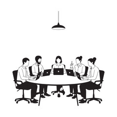 Business Team Meeting Outline Vector (Round Table)