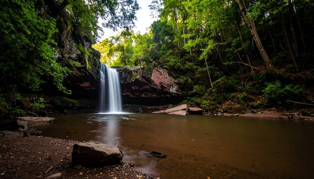 Waterfall cascading into a serene pool