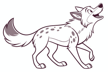 Cartoon Wolf Howling with Spots Walking Forward Isolated on a White Background