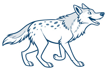 Cartoon Wolf Walking with Spots, Design on White Background, Outline Style