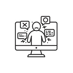 Fototapeta premium Vector Illustration of Online Bullying and Cyber Harassment Concept with Unhappy Person and Message Boxes in Minimalist Style