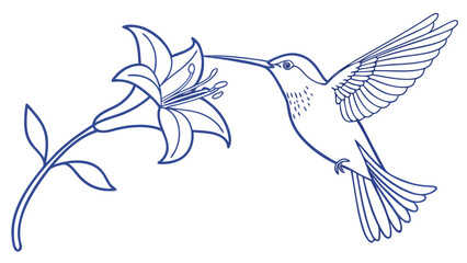 Obraz premium Hummingbird and Lily Illustration in Tranquil Garden Setting