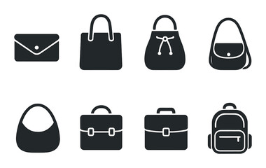 Collection of various bag icons on gradient background