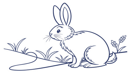 Obraz premium Continuous One-Line Drawing of a Rabbit in a Serene Landscape