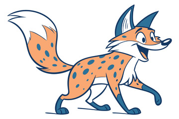 Obraz premium Cheerful Cartoon Fox Striding with Blue Spots, White Accents on White Background