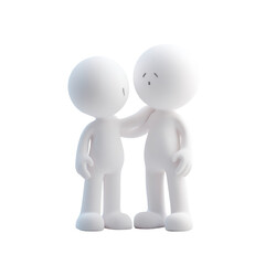 Two Caring 3D Figures Embracing on Transparent Background
