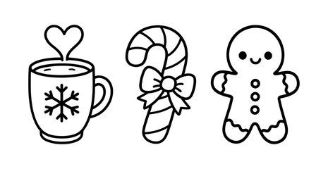 Traditional Christmas food sweets Doodle style. Hand drawn black and white isolated icon. Coloring page, art therapy, line art, logotype. Vector illustration