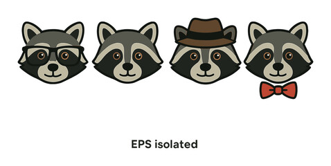 Cute raccoon emojis with glasses hat and bow tie on brown gradient background