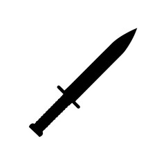 Silhouette illustration of a sharp sword on transparent background