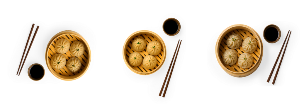 Chinese Dim Sum Dumplings in Bamboo Steamer