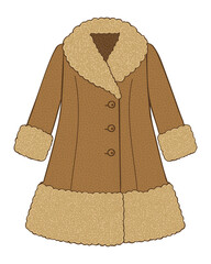Vintage coat with curly llama fur. Vector isolated illustration