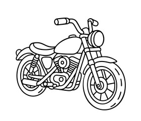 Obraz premium Motorbike outline icon. Doodle style. Hand drawn black and white isolated icon. Coloring page, art therapy, line art, logotype. Vector illustration