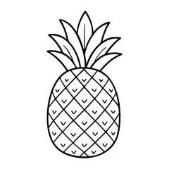 Obraz premium Pineapple outline illustration. Doodle style. Hand drawn black and white isolated icon. Coloring page, art therapy, line art, logotype, Healthy vegan food concept. Vector illustration