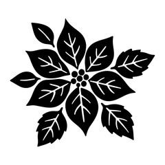 Fototapeta premium Poinsettia flower and leaf silhouette. Hand drawn black and white isolated icon. Traditional Christmas flower. Vector illustration