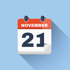 Flat calendar icon marking November 21 date