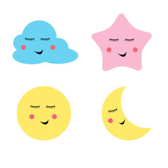 Cute Cloud, Star and Moon Illustration