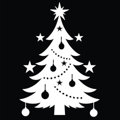 White Christmas Tree Silhouette – Festive Black Background Vector


