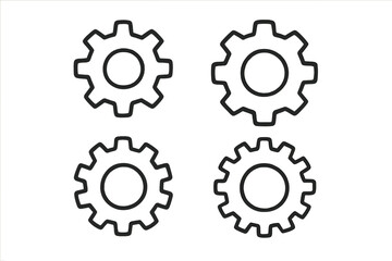 Gear icon set. Cogwheel linear symbol collection. Mechanical engineering sign. Machine cog wheel pictogram. Settings, options, and system process concept. Vector illustration.