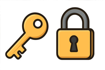 Key and lock icon vector illustration. Concept for security, safety, privacy and protection. Padlock symbol for access, solution, login or password. Cartoon graphic design.