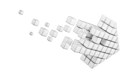 Comet like arrow with a wireframe structure, constructed from cubic segments, isolated on a transparent background. 3D illustration