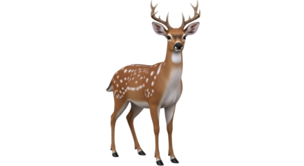 Isolated Standing Axis Deer Looking Straight Ahead, Antlers and Coat with White Spots