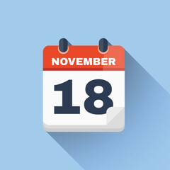 Flat calendar icon showing November 18 date