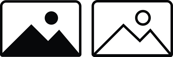 Gallery edit icon set in black flat and outline styles. Photo image vectors illustration. Picture editing symbol graphic design for media interface and mobile app isolated on transparent background.