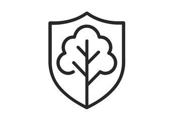 Minimalistic Tree Shield Icon, Linear Nature Protection Symbol for Web, Graphic Design, Apps, Banners, Social Media, and Eco-friendly Concepts, Transparent Background Vector
