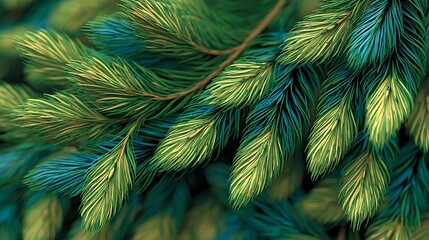 Close-up of Vibrant Green and Blue Pine Tree Branches in Natural Setting for Nature and Botanical Themes
