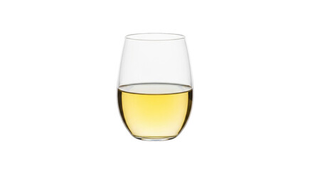 Isolated glass half full with golden white wine, a simple elegant drinking vessel