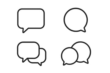 Fototapeta premium Minimalistic speech bubble icons set, linear chat bubbles for web design, apps, social media, banners, communication symbols, transparent vector illustration