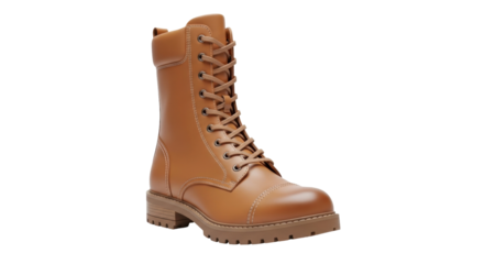 Isolated Fashionable ankle boot in tan leather with laces for fall wear, studio shot