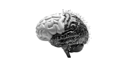 Isolated brain featuring circuitry and neural network depicts advanced artificial intelligence