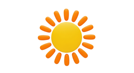 Isolated sun with soft rounded petals casting a shadow, shining like an icon graphic