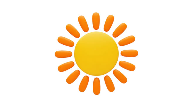 Isolated sun with soft rounded petals casting a shadow, shining like an icon graphic