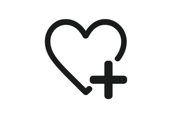 Add to favorites icon. Heart with plus symbol. Like, follow, and save button for social media. Web design UI element. Vector love, care, health, or charity donation logo.