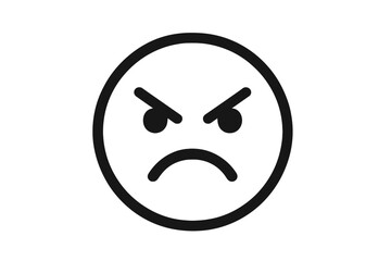 Angry face icon. Negative feedback, bad review symbol. Unhappy, sad, furious emotion. Anger, stress, frustration concept. Mad emoji, dissatisfaction pictogram for web, app, UI. Vector.