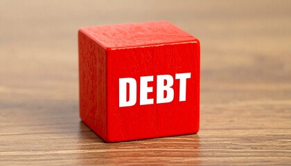 Debt concept with a red block
