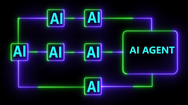 Ai tools or neon box. function for Agentic AI black background. Multi agent AI systems, Automate daily Tasks Smart AI solutions improve efficiency, 4k video ...