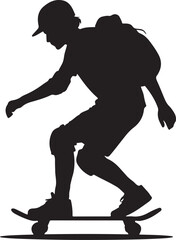 Silhouette of a person skateboarding with a backpack and knee pads skateboarder sport