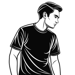 Attractive man in black tshirt looking away