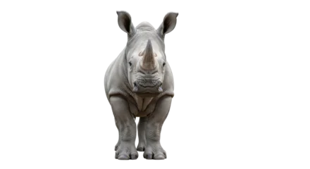 Fototapete Rund Nashorn Isolated rhino standing and looking straight into the camera with a strong, powerful look  © Leon